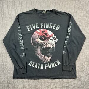 Five Finger Death Punch T Shirt Men XL Black Distressed Thrashed Band Tee Tour